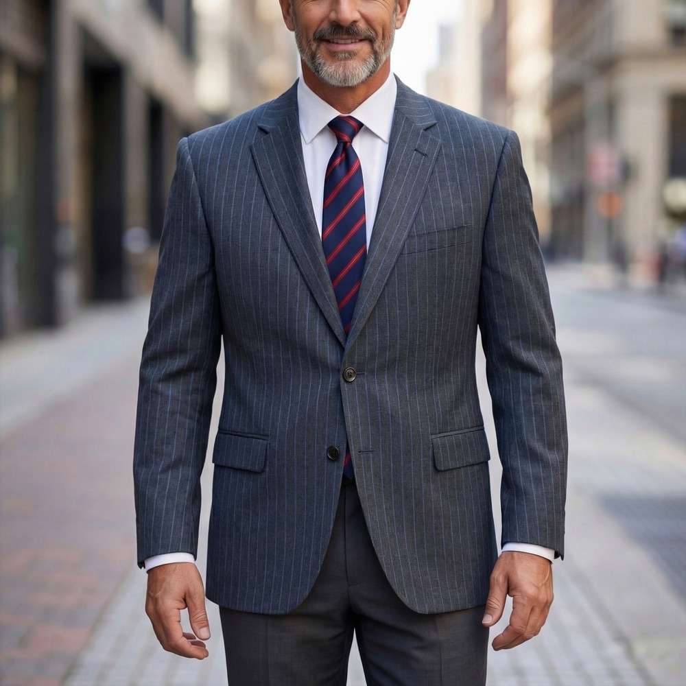 Lauren Ralph Lauren Mens 42R Wool Pinstripe Blazer Jacket Charcoal Grey Blue‎